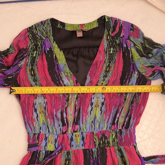 Charlie Jade abstract multicolor three quarter sleeve silk dress XS - Picture 7 of 9